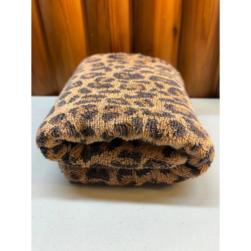 Pottery Barn Leopard Print Hand Towel Tan Brown 100% Cotton Animal Print Turkey